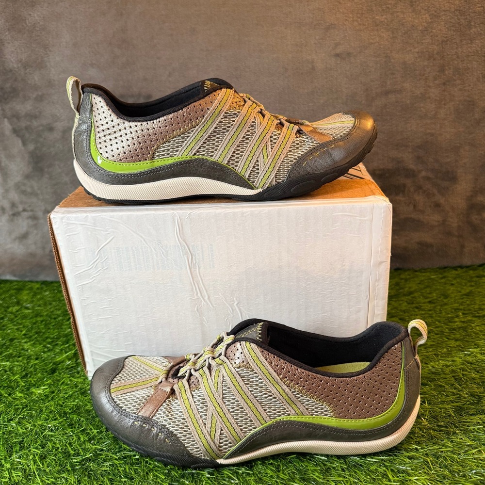 Privo by Clarks Bronze Olive Green Mesh Leather Slip On Sneakers Womens size 6M
